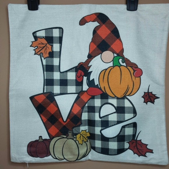 NEW Set of 4 Fall/Autumn Pillowcovers - gnomes/orange buffalo plaid **SO CUTE** - Picture 5 of 10
